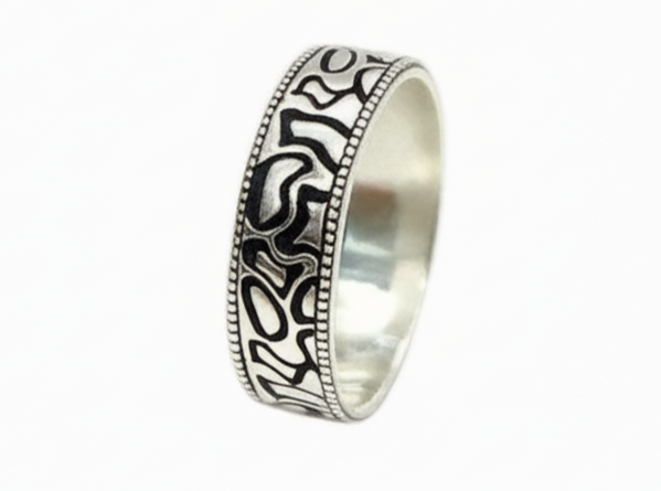 925 Silver Black Pattern Band