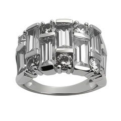 Silver Ring with Rectangular Brackets and Round Zircon