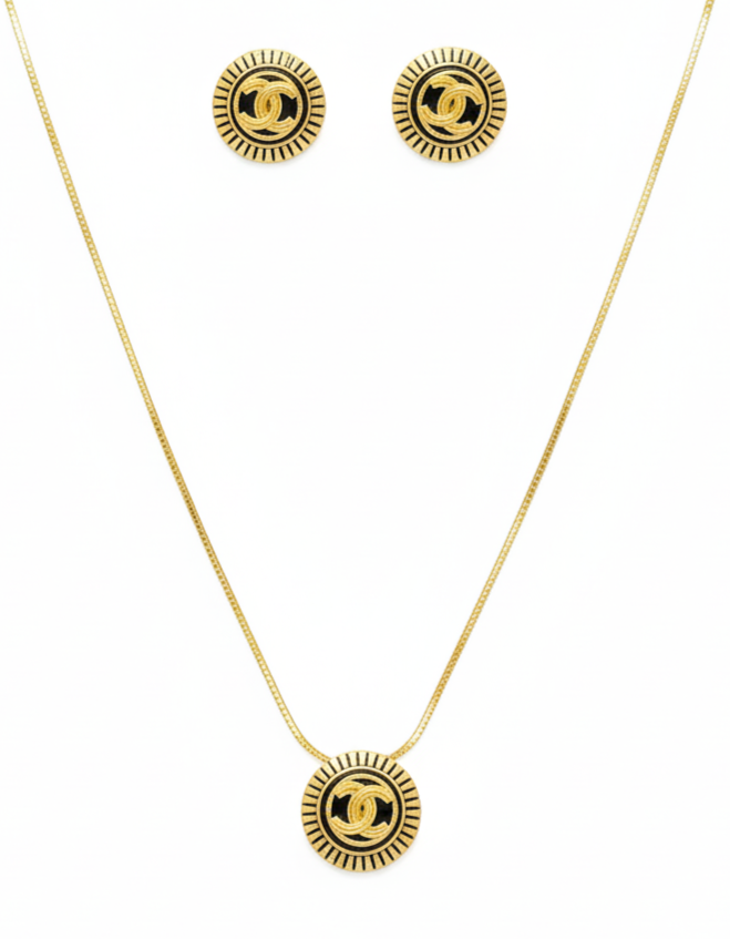 Chanel Inspired Locket Tops with Black Stone & CC Logo
