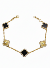 Van Cleef Inspired Plain & Black Stone Chain Bracelet – 925 Silver