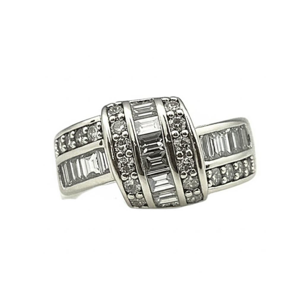 925 Silver Knot-Style Ring with Bracket Design & Round Zircon