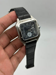 The "Classic Santos" Silver & Onyx Dual Time Leather