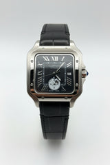 The "Classic Santos" Silver & Onyx Dual Time Leather
