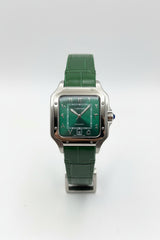 The "Classic Santos" Silver & Emerald Arabic Dial Leather
