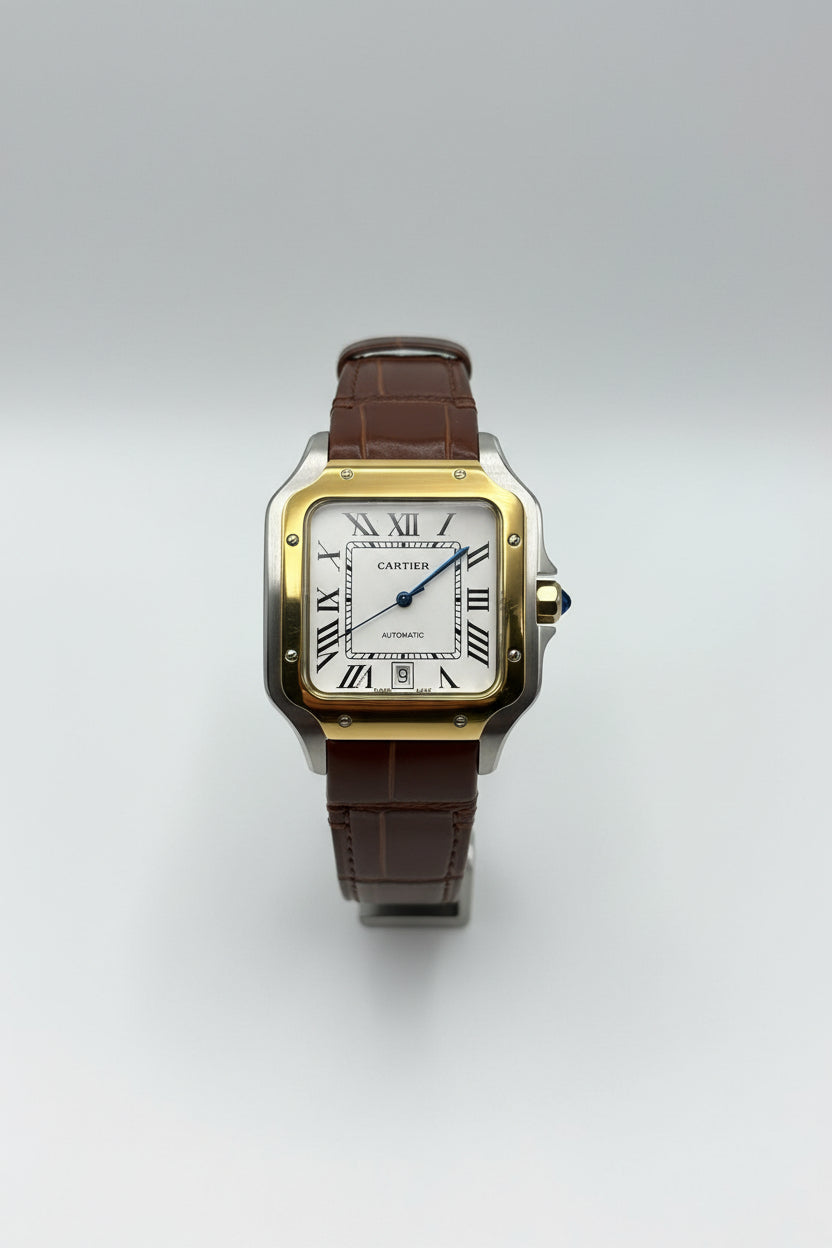 The "Classic Santos" Two-Tone Gold & Brown Leather