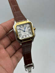 The "Classic Santos" Two-Tone Gold & Brown Leather