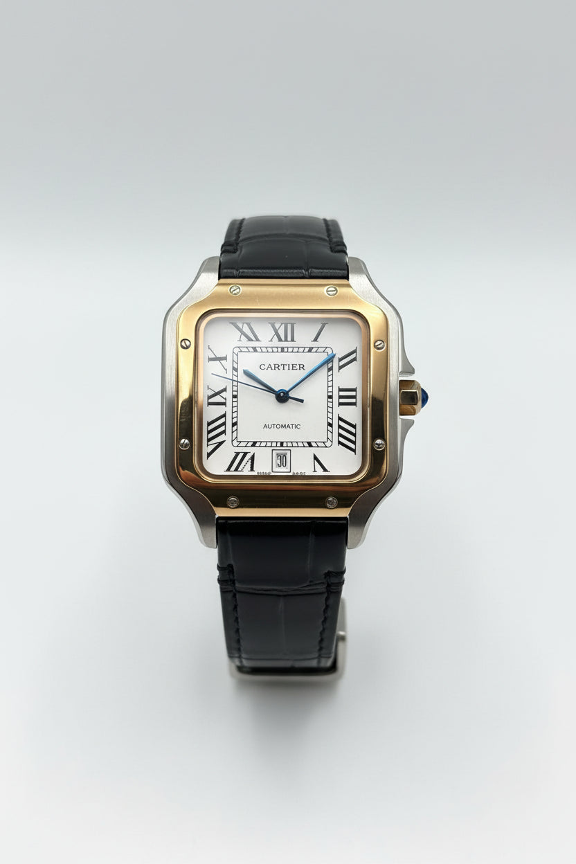 The "Classic Santos" Two-Tone Rose Gold & Leather
