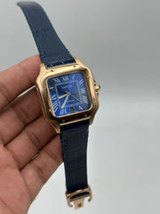 The "Classic Santos" Rose Gold & Sunburst Navy Leather