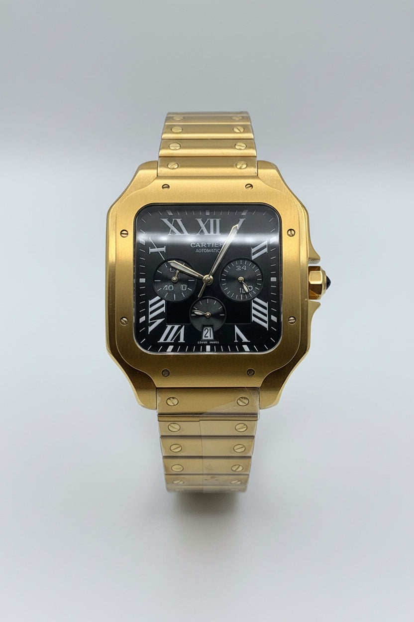 The "Classic Santos" Gold & Onyx Chronograph Steel Bracelet