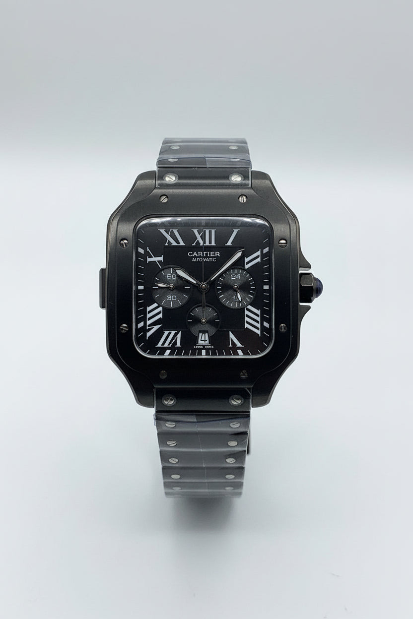 The "Classic Santos" Black ADLC Chronograph Steel Bracelet
