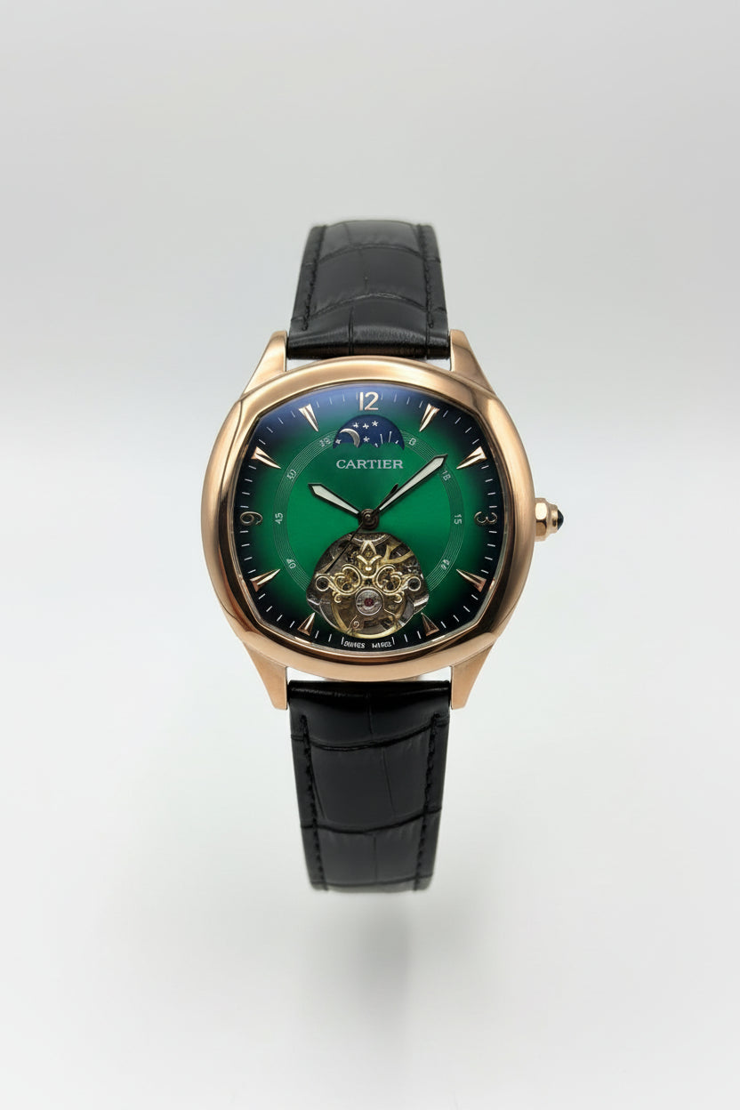 The "Classic Drive" Rose Gold & Emerald Open-Heart Moonphase