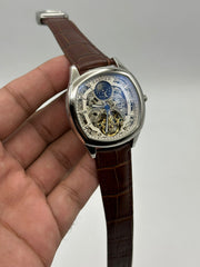 The "Classic Drive" Silver Skeleton Moonphase Leather