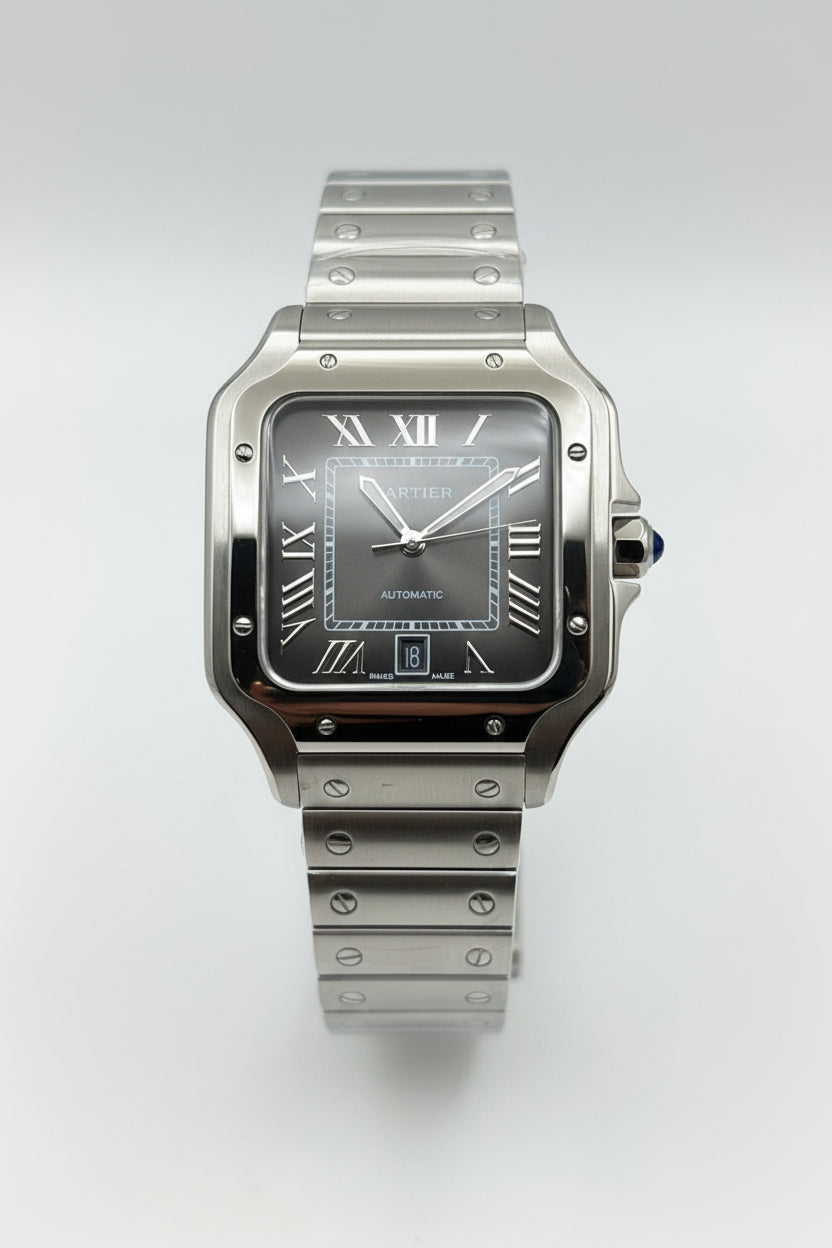 The "Classic Santos" Silver & Onyx Steel Bracelet