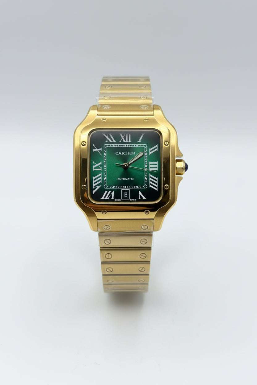 The "Classic Santos" Gold & Emerald Steel Bracelet