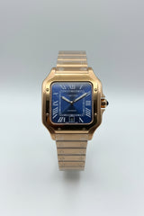 The "Classic Santos" Rose Gold & Sunburst Navy Steel Bracelet