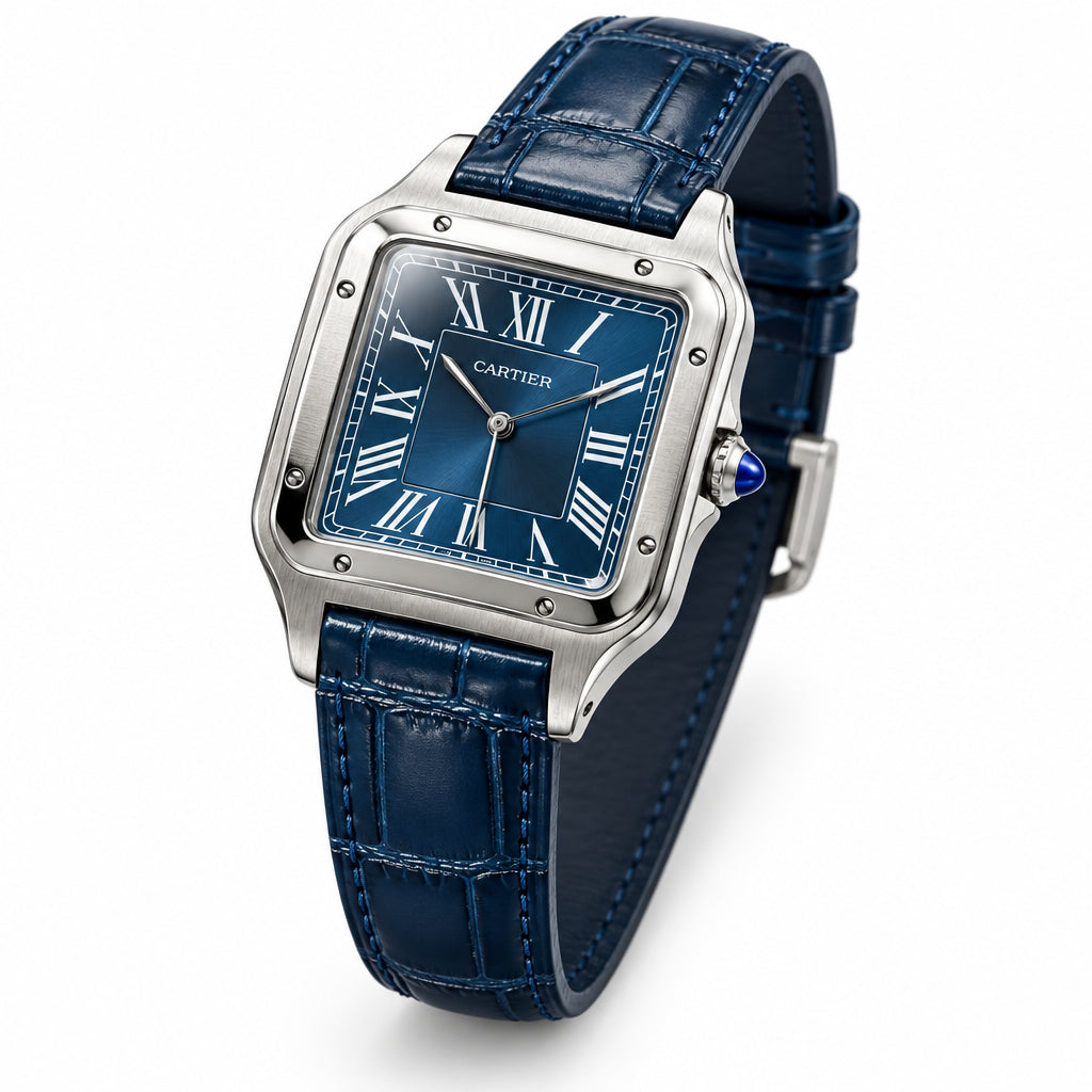 The "Classic Santos Dumont" Silver & Sunburst Blue Leather