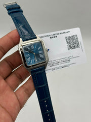 The "Classic Santos Dumont" Silver & Sunburst Blue Leather