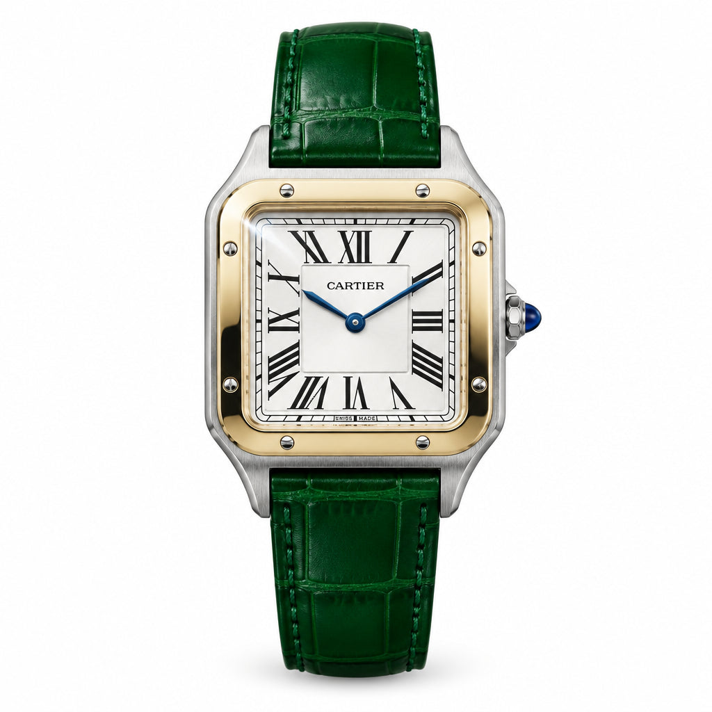 The "Classic Santos Dumont" Two-Tone Rose Gold & Emerald Leather