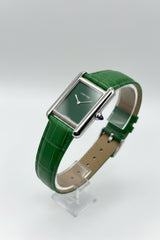 Silver Tank Custom Dress Watch – Minimalist Green Dial & Green Leather Strap | Time N Treasure