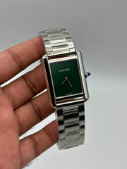 The "Classic Tank" Silver & Emerald Steel Bracelet