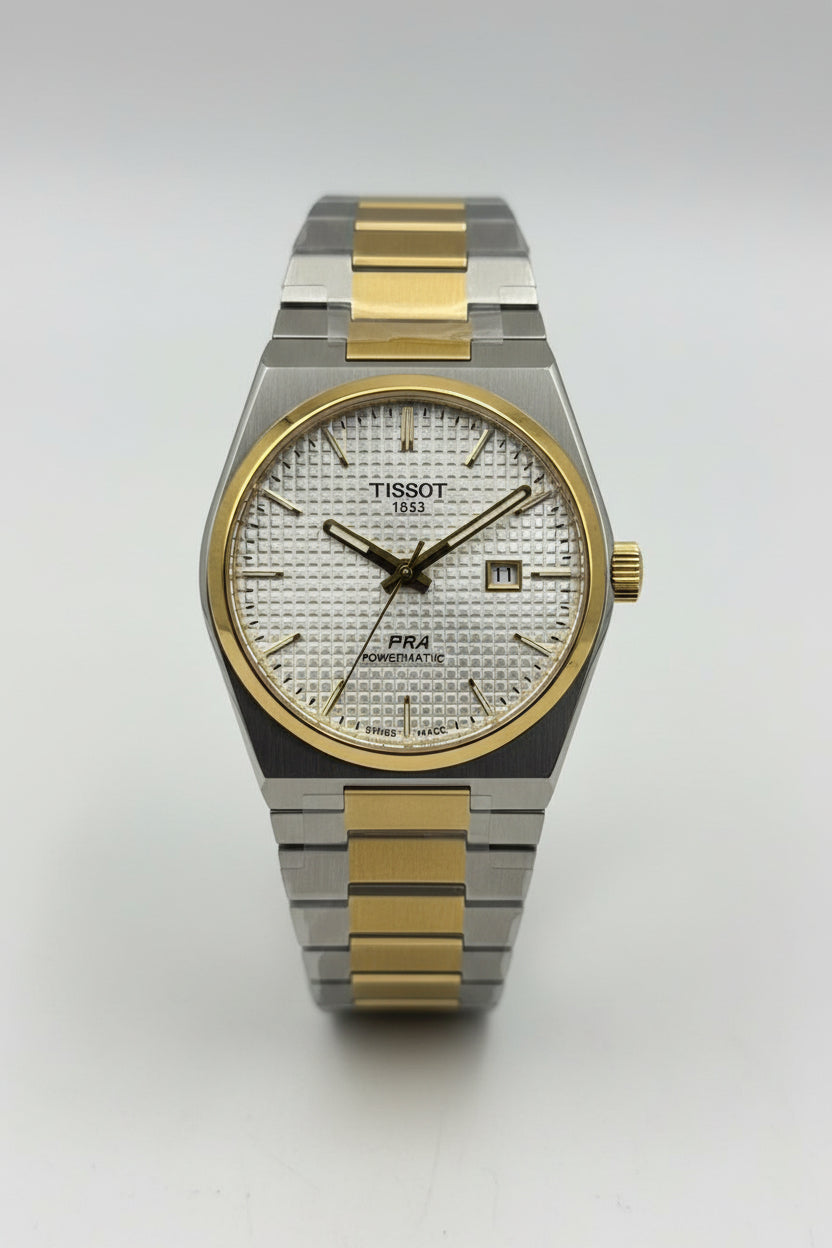 Two-Tone Integrated Steel Watch – White Waffle Dial