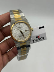 Two-Tone Integrated Steel Watch – White Waffle Dial