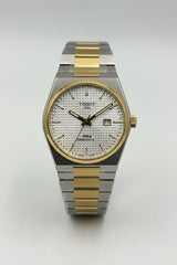 Two-Tone Integrated Steel Watch – White Waffle Dial