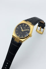 Gold Integrated Steel Custom Watch – Black Dial Leather Strap