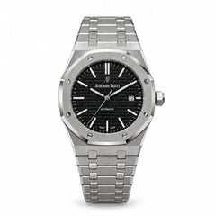 The "Classic Oak" Silver & Onyx Tapisserie Steel Bracelet