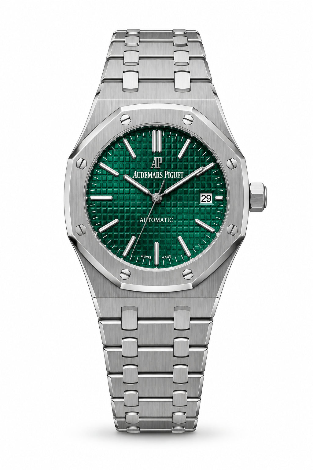 The "Classic Oak" Silver & Emerald Tapisserie Steel Bracelet