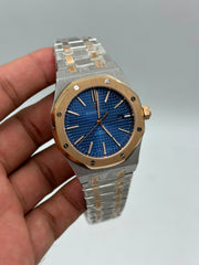 The "Classic Oak" Two-Tone Rose Gold & Sunburst Navy Tapisserie