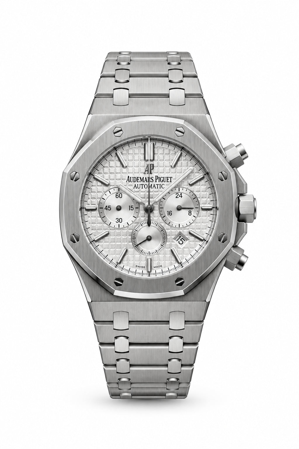 The "Classic Oak Chronograph" Silver & Silver Tapisserie Steel Bracelet
