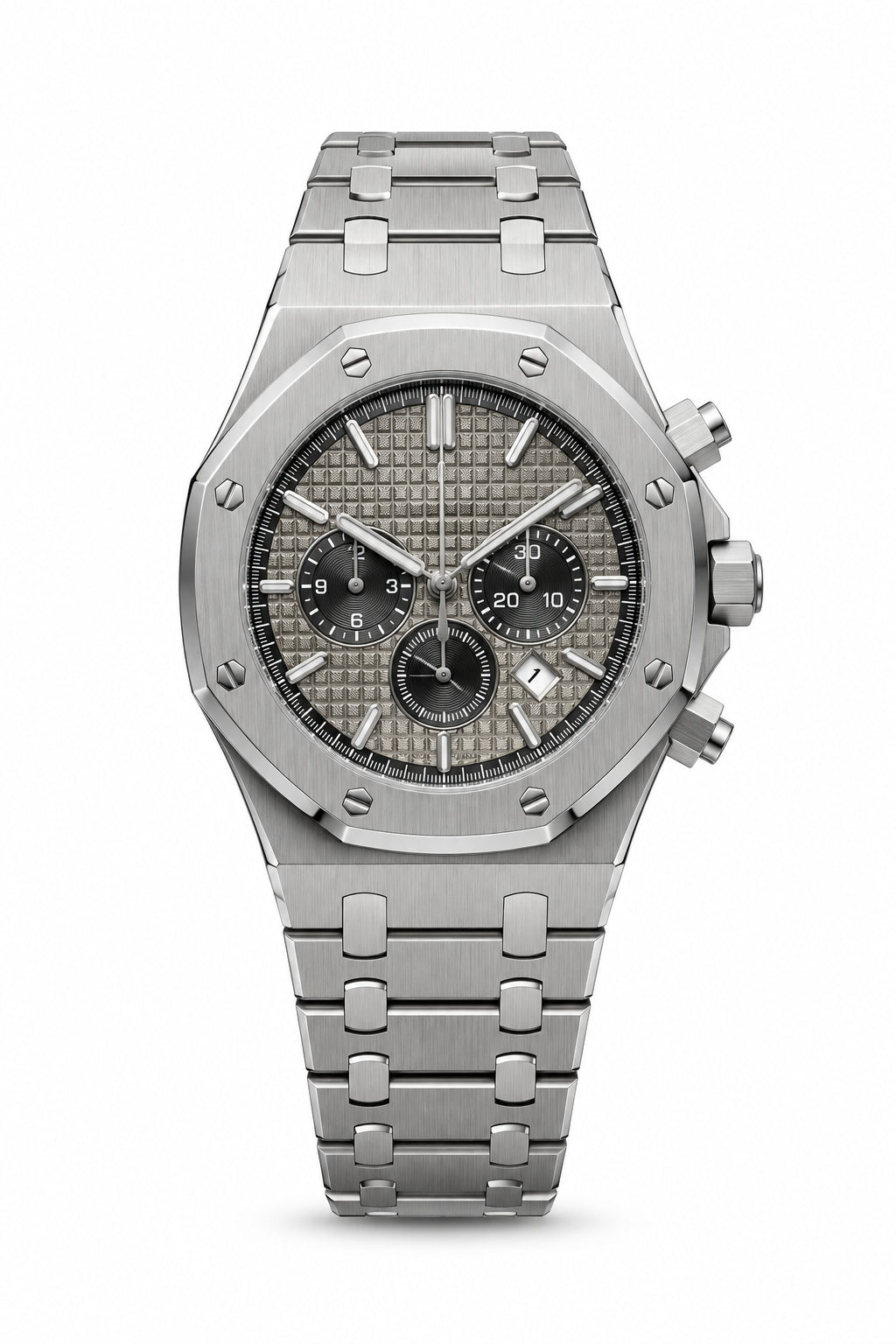 The "Classic Oak Chronograph" Silver & Grey Tapisserie Steel Bracelet