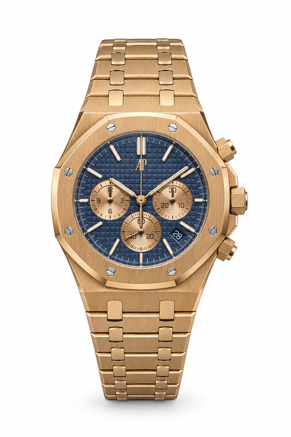 The "Royal Oak Chronograph" Rose Gold & Sunburst Navy Tapisserie Bracelet