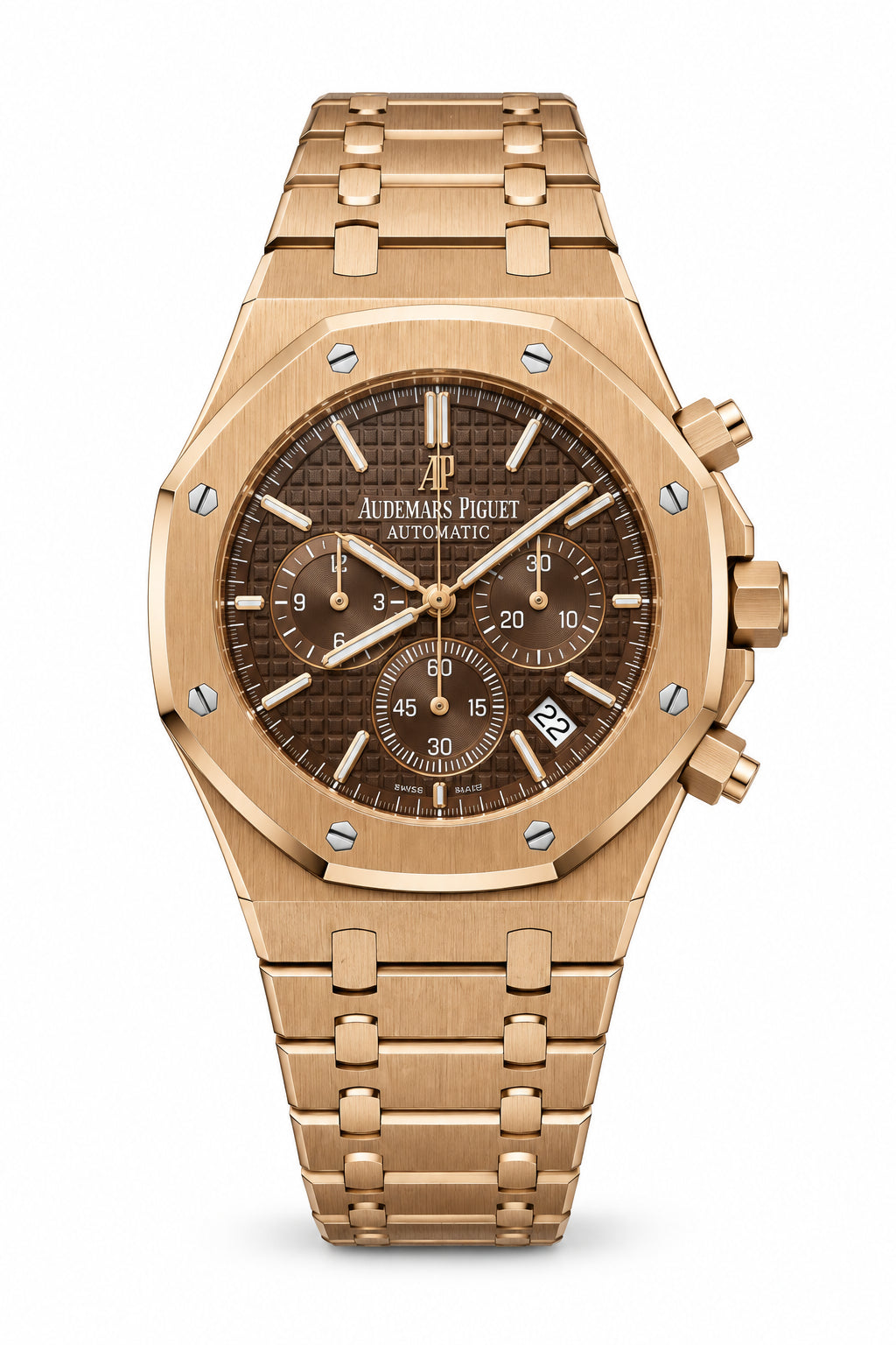 The "Classic Oak Chronograph" Rose Gold & Chocolate Tapisserie Bracelet