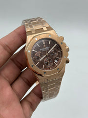 The "Classic Oak Chronograph" Rose Gold & Chocolate Tapisserie Bracelet