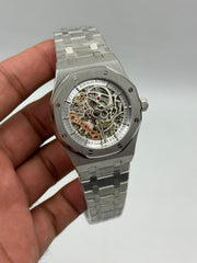 The "Classic Oak Double Balance Wheel Skeleton" Silver & Openworked Steel Bracelet