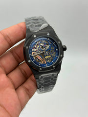 The "Classic Oak Double Balance Wheel Skeleton" All-Black ADLC & Royal Blue Openworked