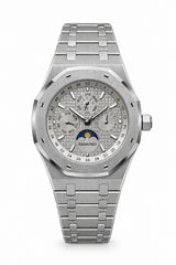 The "Classic Oak Perpetual Calendar" Silver & Slate Grey Tapisserie Steel Bracelet