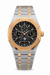 The "Classic Oak Perpetual Calendar" Two-Tone Rose Gold & Onyx Tapisserie Bracelet