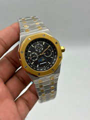 The "Classic Oak Perpetual Calendar" Two-Tone Yellow Gold & Onyx Tapisserie Bracelet