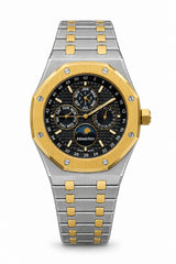 The "Classic Oak Perpetual Calendar" Two-Tone Yellow Gold & Onyx Tapisserie Bracelet