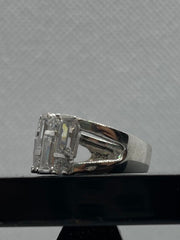 Silver Ring with Rectangular Brackets and Round Zircon