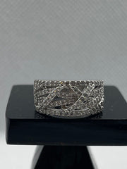 Silver Band with Crisscross Zircon Design