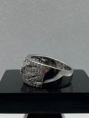 Silver Band with Crisscross Zircon Design