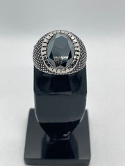 Silver Gents Ring with Gunmetal Stone