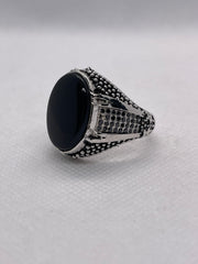 Black Aqeeq Men’s Ring with Black Zircon