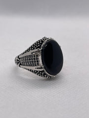 Black Aqeeq Men’s Ring with Black Zircon