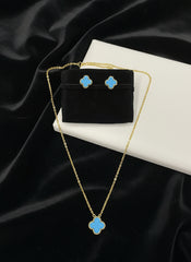 Van Cleef Inspired Turquoise Locket Tops Set with Chain