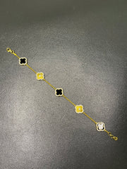 Van Cleef Inspired Plain & Black Stone Chain Bracelet – 925 Silver